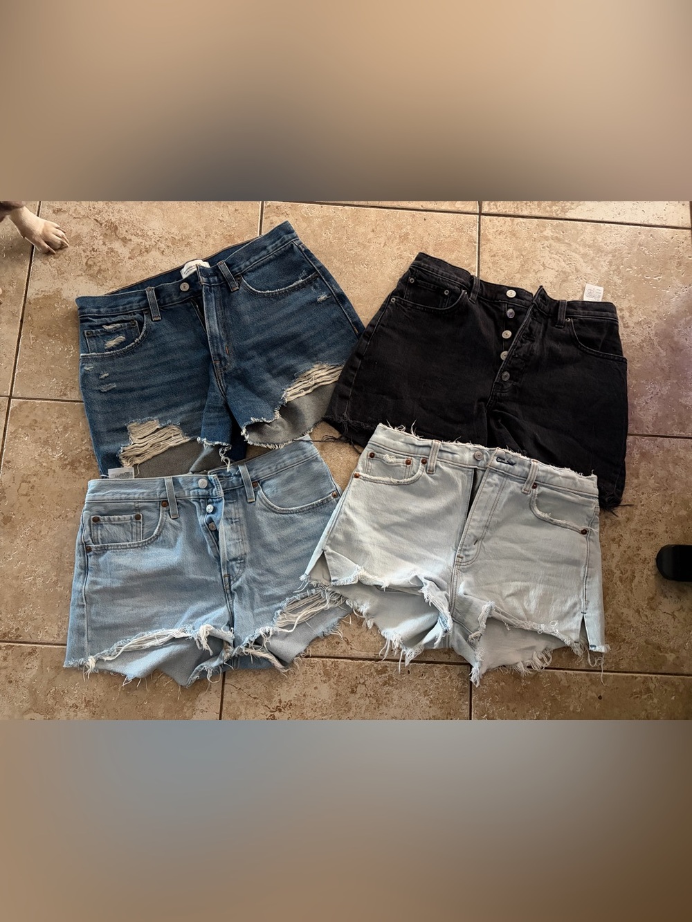 Women’s Distressed High-Rise Denim Shorts – Blue, Light Blue, Dark Blue, Black